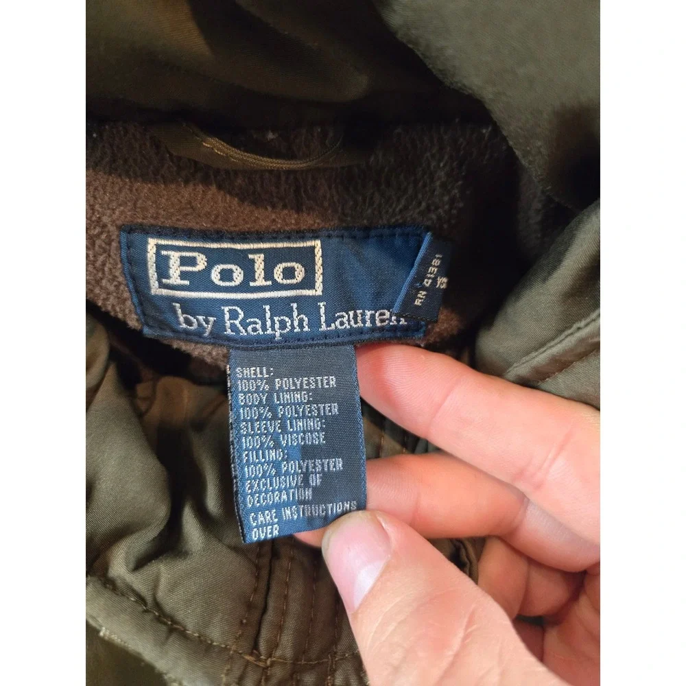 Vintage Polo Ralph Lauren Bomber Jacket Mens L Olive Hooded Fleece Lined 90's‎